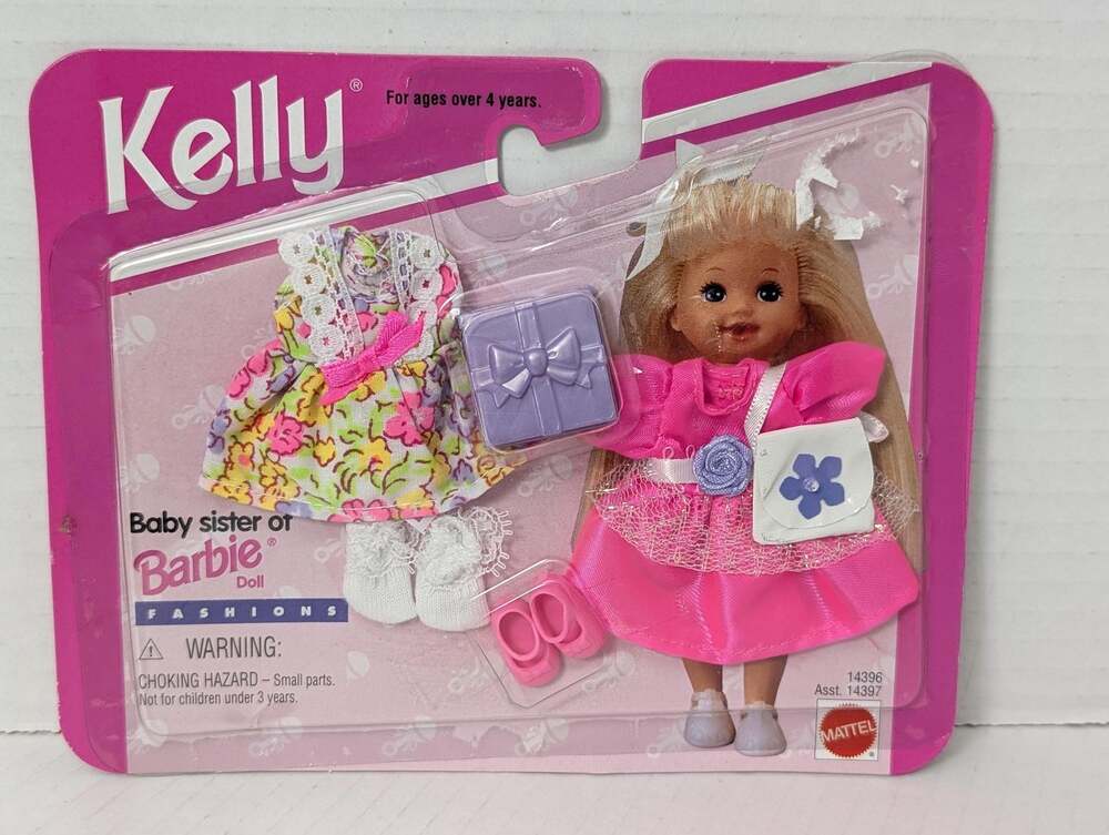 Vintage 1995 Barbie Kelly Fashions Party Dresses Present Purse Shoes Mattel New